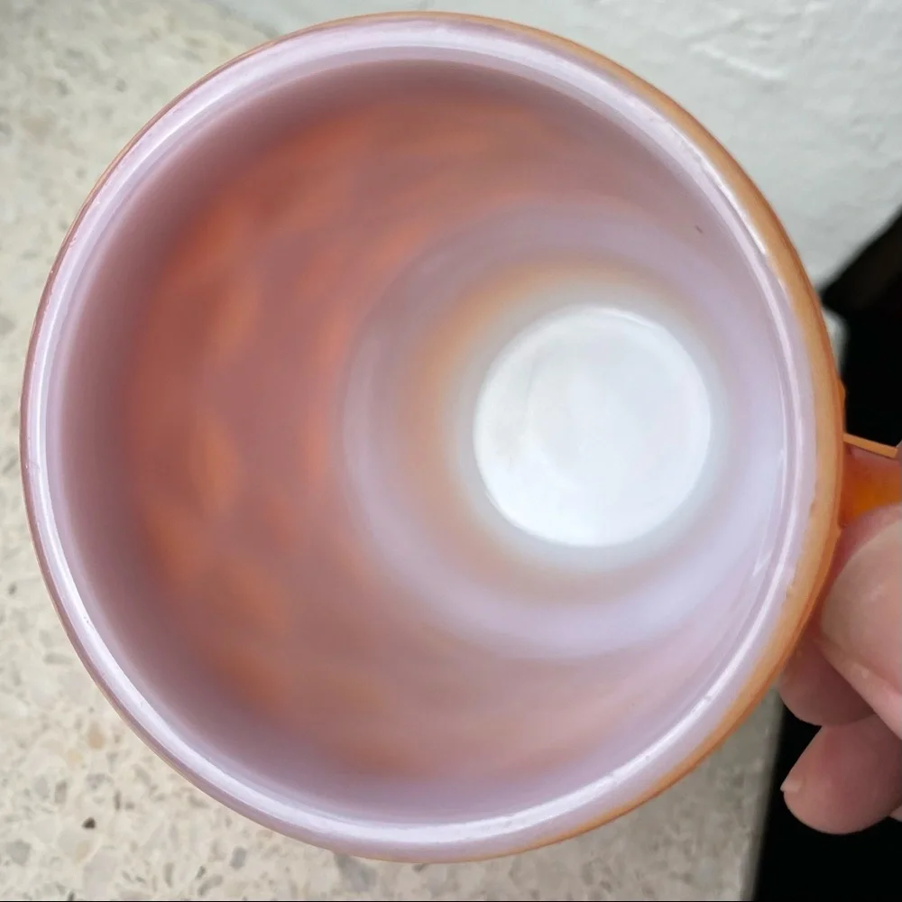 Vintage Fire King Red & Orange Diamond Anchor Hocking Coffee Mug Milk Glass
